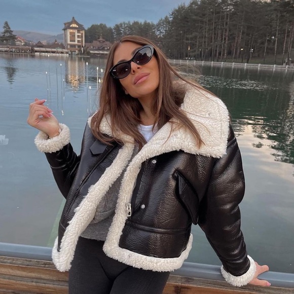 ❌SOLD❌🔥NWT ZARA Blogger's Fav Faux Leather Fleece Collar Jacket - Picture 17 of 17